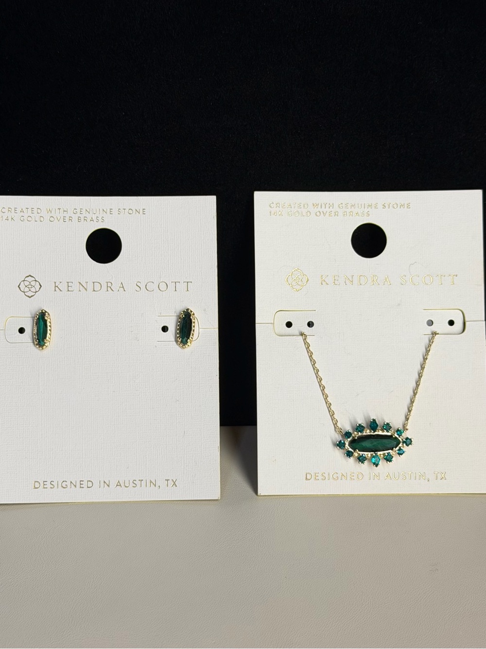 NWT Kendra Scott Emerald Green Marquise Cluster Necklace & Earrings Set